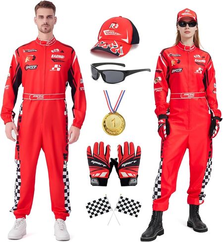 Race Car Driver Costume for Men Women Race Jumpsuit with Hat Sunglasses Gloves Halloween Adult Racer Suit Outfit in Kuwait
