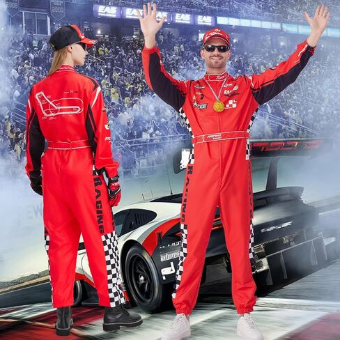 Race Car Driver Costume for Men Women Race Jumpsuit with Hat Sunglasses Gloves Halloween Adult Racer Suit Outfit in Kuwait