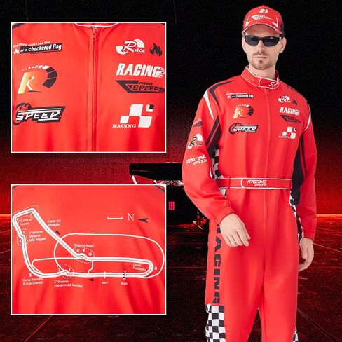 Race Car Driver Costume for Men Women Race Jumpsuit with Hat Sunglasses Gloves Halloween Adult Racer Suit Outfit in Kuwait