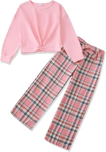 Xuanhao Kids Clothes Girls Fall Winter Girls Sets Twist Pullover Tops Plaid Pants For Girl Size 7-14 in Kuwait