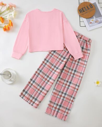 Xuanhao Kids Clothes Girls Fall Winter Girls Sets Twist Pullover Tops Plaid Pants For Girl Size 7-14 in Kuwait