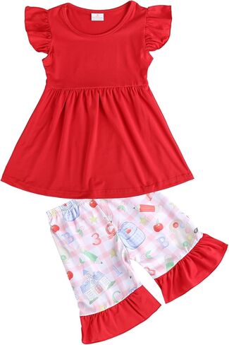 Toddler Girls Back to School Dress Pants Set Book Pencil Outfits Ruffle Dress 3-8Years in Kuwait