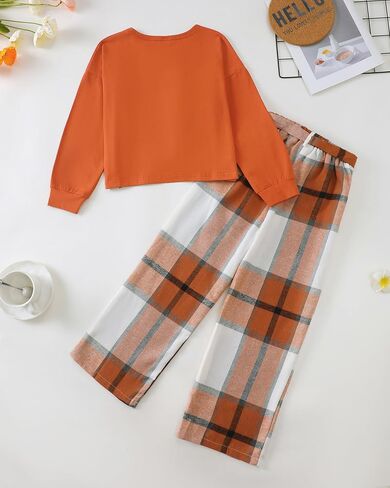 Xuanhao Kids Clothes Girls Fall Winter Girls Sets Twist Pullover Tops Plaid Pants For Girl Size 7-14 in Kuwait