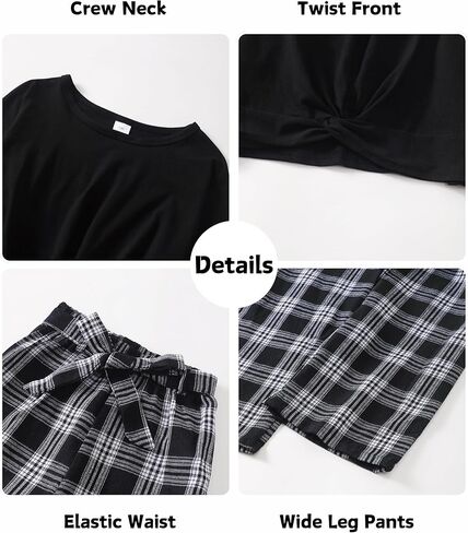 XUANHAO Kids Clothes Girls Fall Winter Girls Clothing Sets Twist Front Pullover Tops Plaid Pants Outfits for Girl Size 7-14 in Kuwait