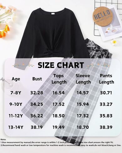 XUANHAO Kids Clothes Girls Fall Winter Girls Clothing Sets Twist Front Pullover Tops Plaid Pants Outfits for Girl Size 7-14 in Kuwait