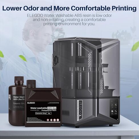ELEGOO Water Washable ABS-Like Resin, 3D Printer Resin with High Toughness, Low Viscosity and High Precision, 405nm Rapid UV-Curing Photopolymer Resin, ABS Resin for LCD/DLP 3D Printing, Grey 1000g in Kuwait