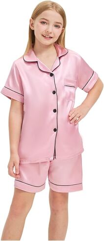 Sohcue Girls Pajamas يضع حريرًا ناعمًا قصيرًا لأكمام النوم. in Saudi Arabia