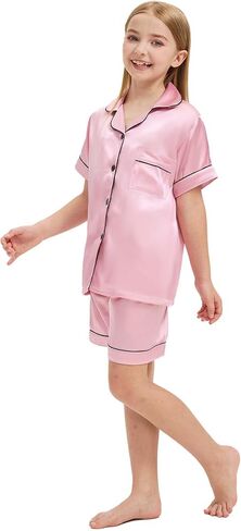 Sohcue Girls Pajamas يضع حريرًا ناعمًا قصيرًا لأكمام النوم. in Saudi Arabia