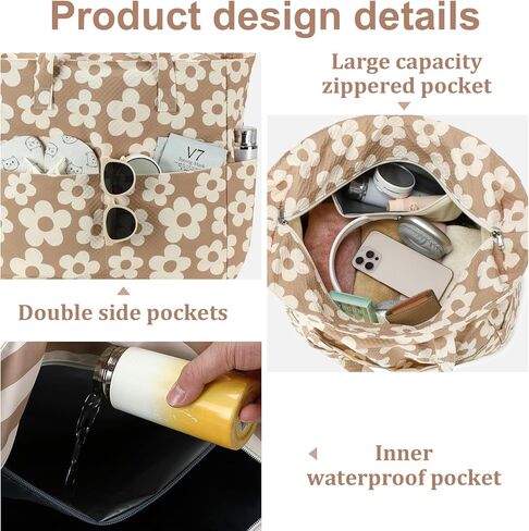 LEDAOU Beach Bag Waterproof Sandproof Women Tote Bag Pool Bag with Zipper for Gym Grocery Travel with Wet Pocket in Kuwait