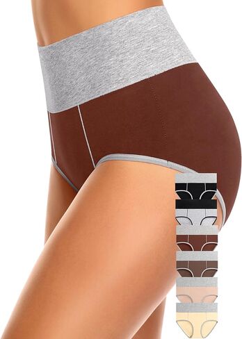 ASIMOON Women's High Waisted Cotton Underwear Tummy Control Panties Soft Full Coverage Ladies Briefs in Kuwait