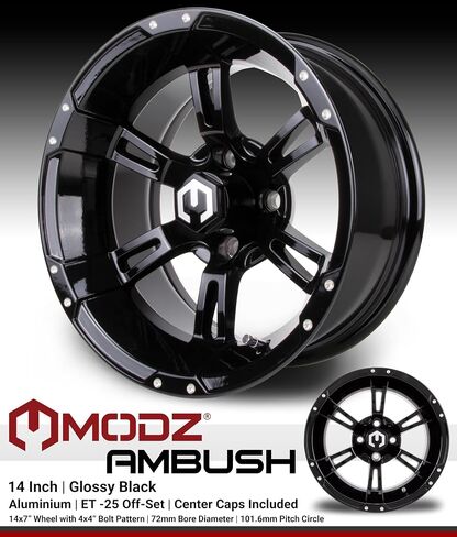 Modz® Ammpush Black 14 "Golf Cart Wheels و Arisun X-Trail (23x10-14) Dot All-Terrain Golf Cart Carbo Combo-مجموعة من 4 in Kuwait