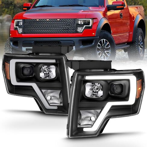 Amerilite for 2009-2014 Ford F150 Truck LED BAR Square Projector Halogen Black Projects مجموعة مصباح شعاع مرتفع/منخفض - سائق وجانب الراكب in Kuwait