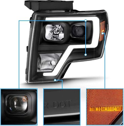 Amerilite for 2009-2014 Ford F150 Truck LED BAR Square Projector Halogen Black Projects مجموعة مصباح شعاع مرتفع/منخفض - سائق وجانب الراكب in Kuwait