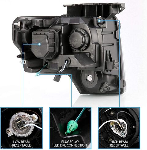 Amerilite for 2009-2014 Ford F150 Truck LED BAR Square Projector Halogen Black Projects مجموعة مصباح شعاع مرتفع/منخفض - سائق وجانب الراكب in Kuwait