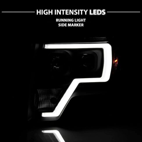 Amerilite for 2009-2014 Ford F150 Truck LED BAR Square Projector Halogen Black Projects مجموعة مصباح شعاع مرتفع/منخفض - سائق وجانب الراكب in Kuwait