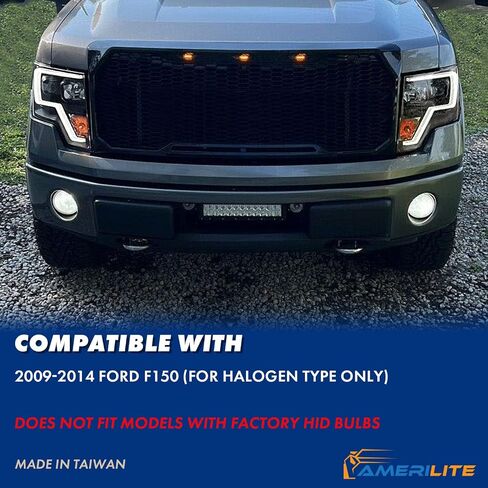 Amerilite for 2009-2014 Ford F150 Truck LED BAR Square Projector Halogen Black Projects مجموعة مصباح شعاع مرتفع/منخفض - سائق وجانب الراكب in Kuwait