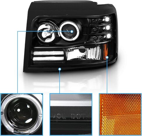 AmeriLite LED Halo Bar Projector Replacement Halogen Car Headlights Set For Ford F-150/F250/F350/Bronco - Passenger Right and Driver Left Side, Vehicle Light Assembly, Black in Kuwait