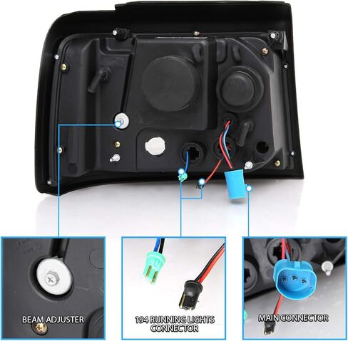 AmeriLite LED Halo Bar Projector Replacement Halogen Car Headlights Set For Ford F-150/F250/F350/Bronco - Passenger Right and Driver Left Side, Vehicle Light Assembly, Black in Kuwait
