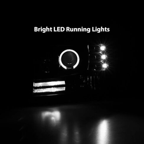 AmeriLite LED Halo Bar Projector Replacement Halogen Car Headlights Set For Ford F-150/F250/F350/Bronco - Passenger Right and Driver Left Side, Vehicle Light Assembly, Black in Kuwait