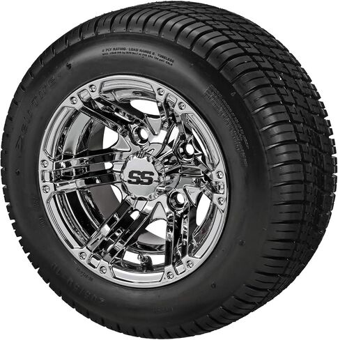 RM Cart 10" Yukon Black/Machined on 205/50-10 Deli Golf Cart Tire Set (Set of 4), Golf Cart Tires and Wheels Combo, Durable and Fits Standard Lug Nuts, Assembled Before Shipping in Saudi Arabia