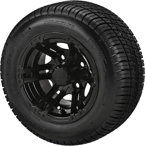 RM Cart 10" Yukon Black/Machined on 205/50-10 Deli Golf Cart Tire Set (Set of 4), Golf Cart Tires and Wheels Combo, Durable and Fits Standard Lug Nuts, Assembled Before Shipping in Saudi Arabia