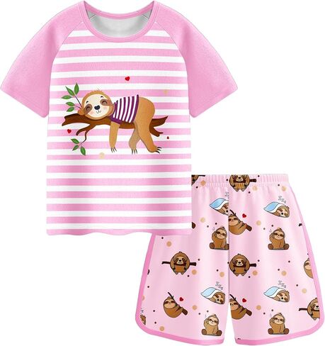 LQSZ Girls Pajamas Set Toddler Summer Outfits Short Sleeves Pjs Sleepwear for Little Kids 3-12 Years in Saudi Arabia