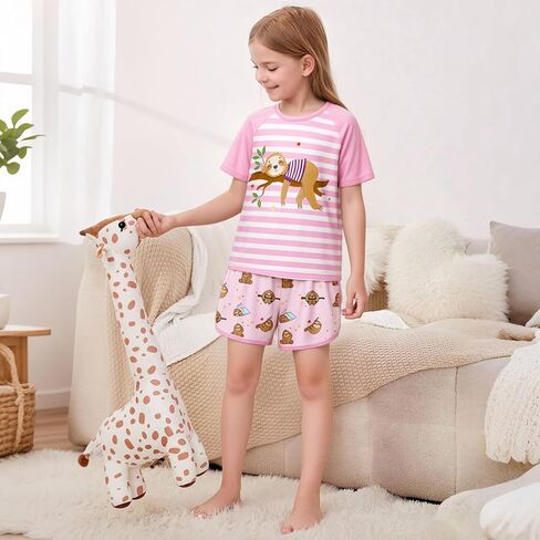 LQSZ Girls Pajamas Set Toddler Summer Outfits Short Sleeves Pjs Sleepwear for Little Kids 3-12 Years in Saudi Arabia