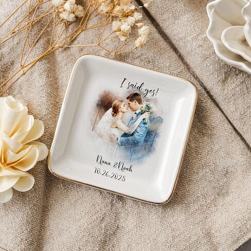 Personalized Ceramic Ring Dish – Custom Name Jewelry Tray for Wedding, Engagement, Bridesmaid, Couple Gift – Custom Jewelry Dish for Her Style 5 in Saudi Arabia