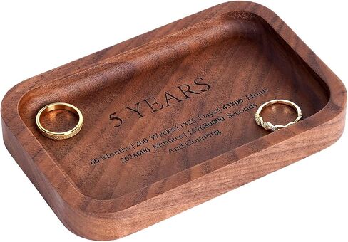 5 Years Anniversary Wood Tray Gifts for Him/Her, Wooden Engraved Ring Dish, Wood Trinket Dish for Wedding Anniversary, Birthday, Valentines Day Gifts for Husband, Wife - 5.5x3.5 Inch in Kuwait