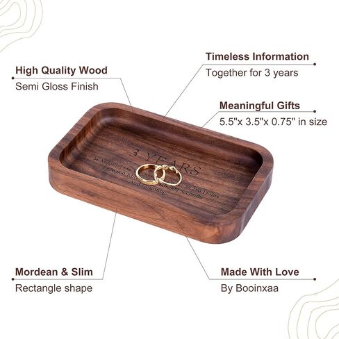 5 Years Anniversary Wood Tray Gifts for Him/Her, Wooden Engraved Ring Dish, Wood Trinket Dish for Wedding Anniversary, Birthday, Valentines Day Gifts for Husband, Wife - 5.5x3.5 Inch in Kuwait