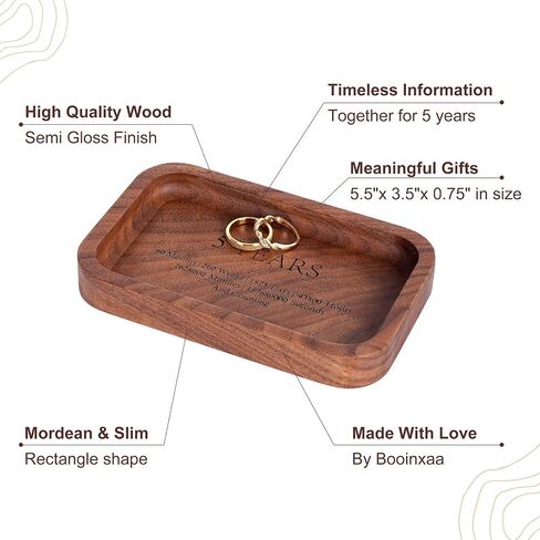 5 Years Anniversary Wood Tray Gifts for Him/Her, Wooden Engraved Ring Dish, Wood Trinket Dish for Wedding Anniversary, Birthday, Valentines Day Gifts for Husband, Wife - 5.5x3.5 Inch in Kuwait