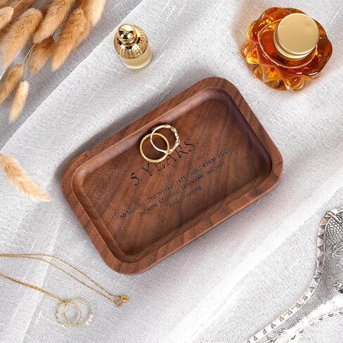 5 Years Anniversary Wood Tray Gifts for Him/Her, Wooden Engraved Ring Dish, Wood Trinket Dish for Wedding Anniversary, Birthday, Valentines Day Gifts for Husband, Wife - 5.5x3.5 Inch in Kuwait