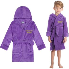Personalized Kids Night Robe with Name - Custom Embroidered Bathrobe with Hood, Pockets & Belt - Fleece Robe for Boys & Girls in Kuwait