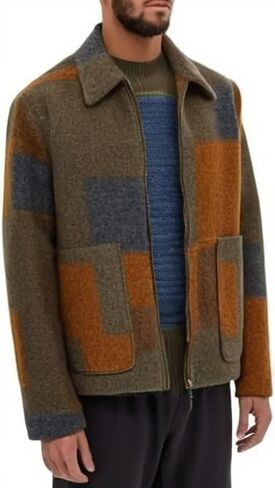Men's Bear Jeremy Allen Multicolor Printed Wool Carmen Berzatto Carmy Jacket For Men, Black and Red in Kuwait