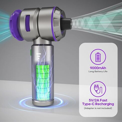 Duster Air Electric - 2 في 1 210000 دورة في الدقيقة هواء Air Duster و 21000PA Car Car Carum 9000mAh بطارية منفاخ هواء لاسلكي ميداني للسيارة والمكتب والمنزل in Kuwait