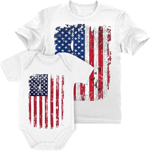 Tstars Patriotic Dad and Baby 4th of July Matching Shirts Daddy & Me Memorial Day US Distressed American Flag Shirt Set in Saudi Arabia