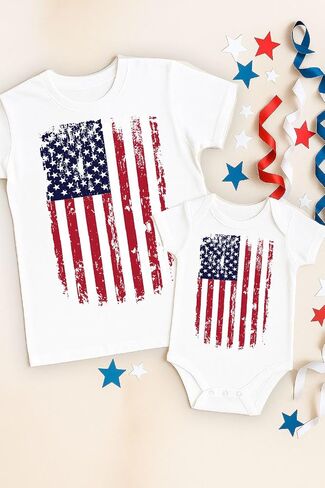 Tstars Patriotic Dad and Baby 4th of July Matching Shirts Daddy & Me Memorial Day US Distressed American Flag Shirt Set in Saudi Arabia