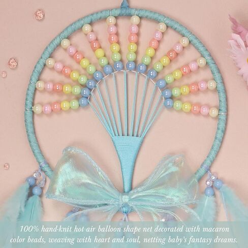 Pretty Jolly Hot Air Balloon Shaped Kids Dream Catcher Wall Decor Pink Feather Fairy Cute Baby Dreamcatcher Handmade Home Décor Wall Hanging for Nursery Babyroom Chidren Birthday Gift in Saudi Arabia