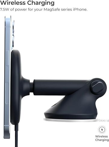 iOttie Velox Qi2 Mini 15W Wireless Charger Car Mount - Dash & Windshield Car Phone Holder - MagSafe Compatible iPhone Mount for Qi2 Smartphones (iPhone 12, 13, 14, and 15) - Car Charger Included in Kuwait