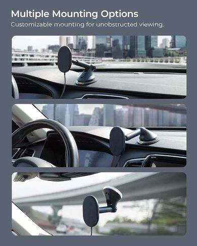 iOttie Velox Qi2 Mini 15W Wireless Charger Car Mount - Dash & Windshield Car Phone Holder - MagSafe Compatible iPhone Mount for Qi2 Smartphones (iPhone 12, 13, 14, and 15) - Car Charger Included in Kuwait