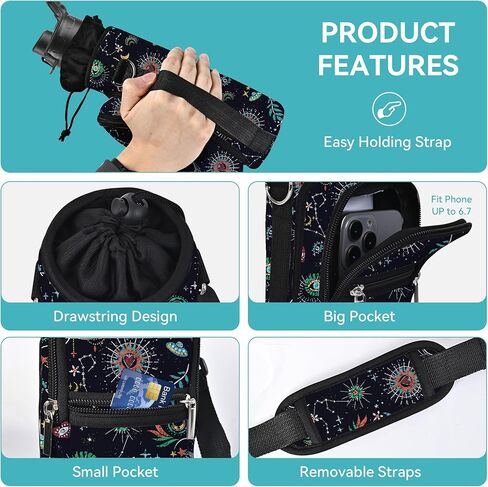 AUPET حامل زجاجات المياه حامل حقيبة حبال كم 25/32/40/64 أونصة، جراب زجاجة مياه معزول مع حزام وجيوب للرجال/النساء المشي لمسافات طويلة والتخييم وصالة الألعاب الرياضية in Kuwait