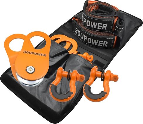 طقم بكمة كتلة ، مجموعة رافعة رفاهية مع حقيبة Winch Dampener ، حزام سحب 8 قدم+10 أقدام ، قيود D-Ring ، كتلة خطف 10 طن ، Recovert Recovery Kit 4x4 Orange in Kuwait