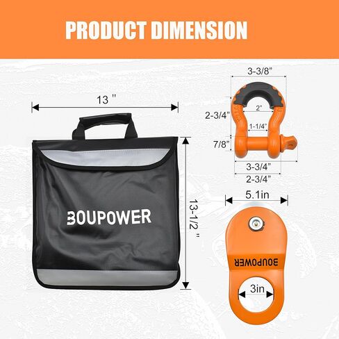 طقم بكمة كتلة ، مجموعة رافعة رفاهية مع حقيبة Winch Dampener ، حزام سحب 8 قدم+10 أقدام ، قيود D-Ring ، كتلة خطف 10 طن ، Recovert Recovery Kit 4x4 Orange in Kuwait
