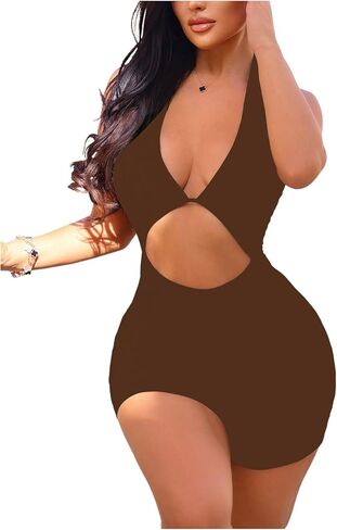 WDIRARA Women's Leopard Print Cut Out Sleeveless Halter Romper Sexy Bodycon Jumpsuit Shorts in Saudi Arabia