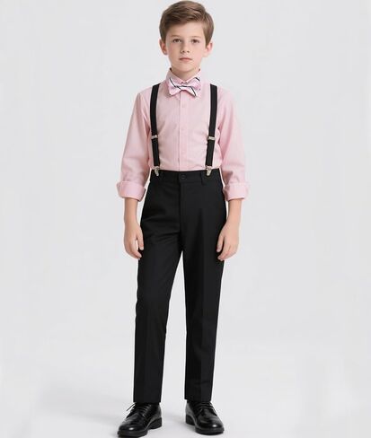 Boys Suits Formal Dress Vest and Pants Set for Kids Teens Boy, with Shirt Bowtie and Suspenders, Adjustable Waist in Kuwait