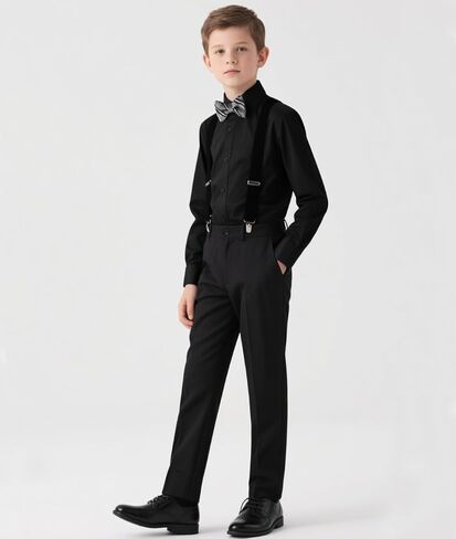 Boys Suits Formal Dress Vest and Pants Set for Kids Teens Boy, with Shirt Bowtie and Suspenders, Adjustable Waist in Kuwait