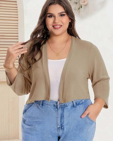 Plus Size Shrugs for Women Cropped Cardigan Knit Sweaters Open Front Bolero in Kuwait