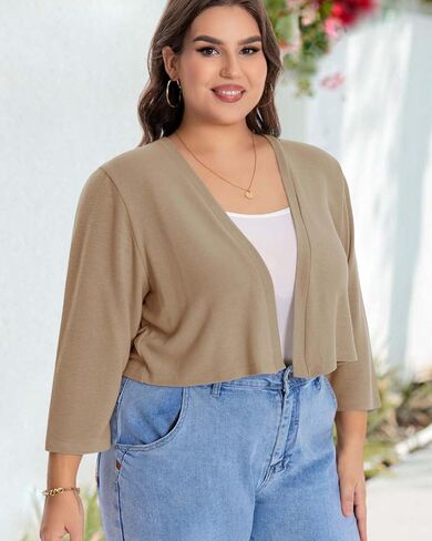 Plus Size Shrugs for Women Cropped Cardigan Knit Sweaters Open Front Bolero in Kuwait