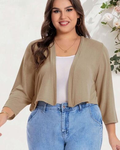 Plus Size Shrugs for Women Cropped Cardigan Knit Sweaters Open Front Bolero in Kuwait