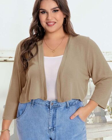 Plus Size Shrugs for Women Cropped Cardigan Knit Sweaters Open Front Bolero in Kuwait